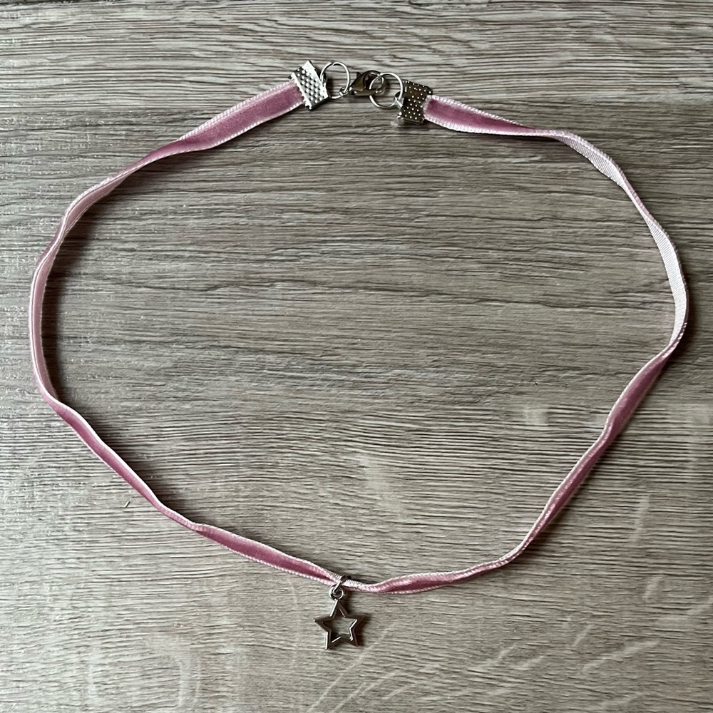 Pink Velvet Star Choker Necklace